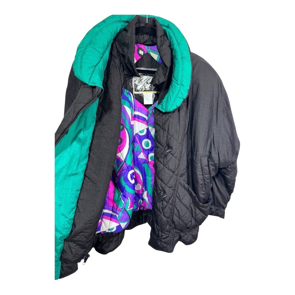 Izzi Vintage 80s 90s Ski Jacket Black Teal Colorblock Retro Snowboard Coat Med‎